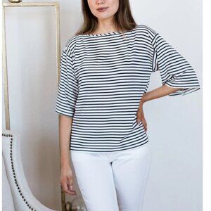 Yala Jaclyn Wide Sleeve Boatneck Bamboo Top Navy Newport Stripe